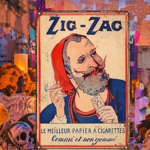 🆕 Zig-Zag Vintage Metal Tin Sign - Wall Art Decor for Home - Bar - Retro